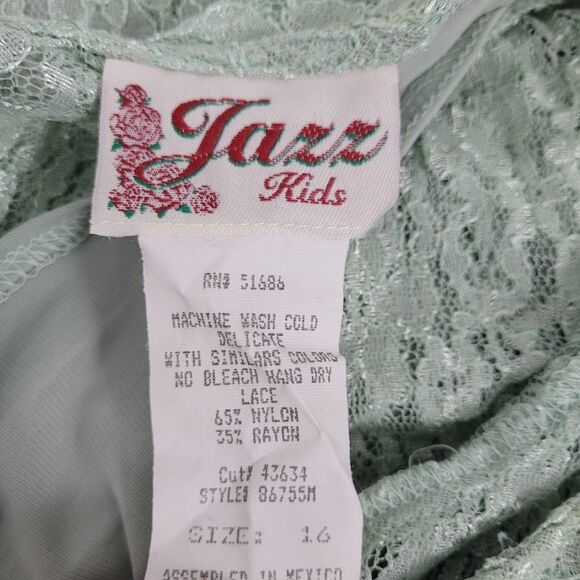 Vintage 90s Jazz Kids Girls Dress Size 10? Mint Green Lace Overlay Slip Button - Picture 3 of 5